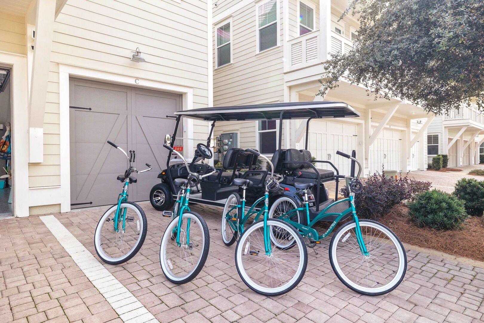 Golf Cart & 4 Bikes included with rental.