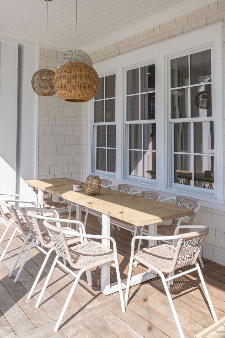 Outdoor patio table with seating for 10.