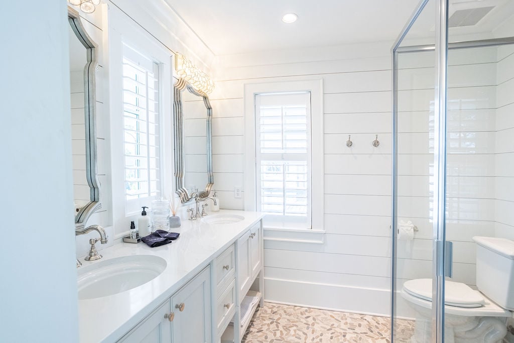 Bedroom #2 full bathroom. Large walk-in shower.