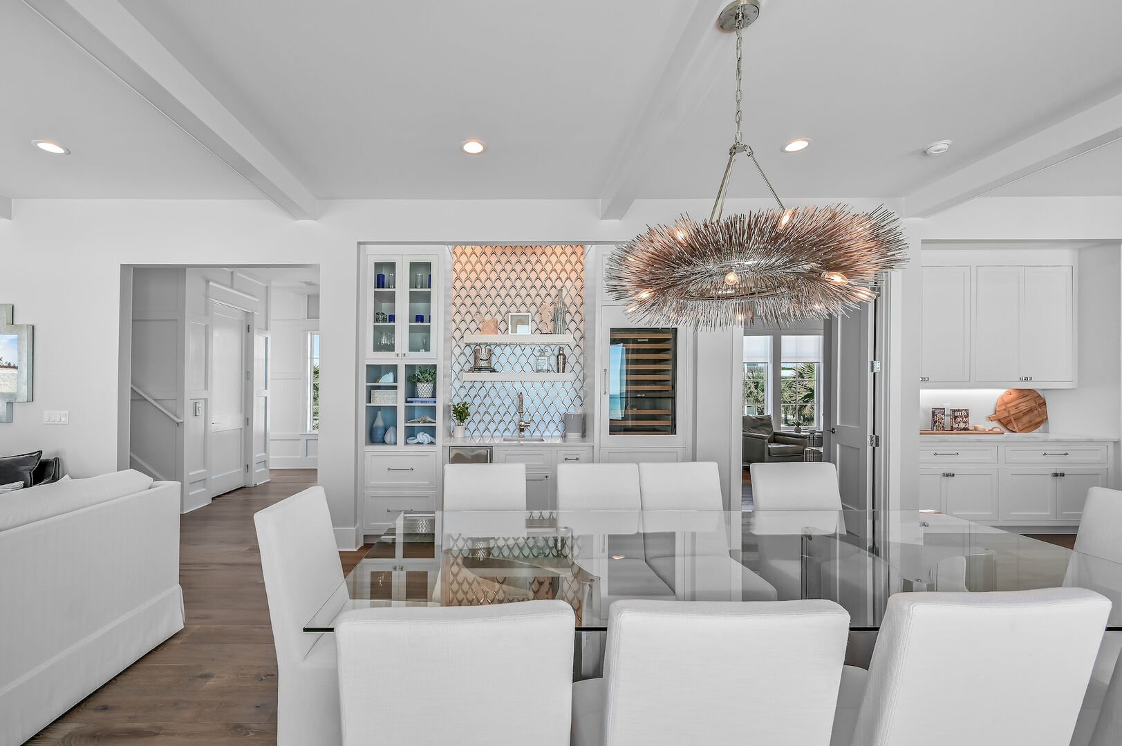 Wet bar offers a wine fridge and ice maker- perfect for preparing cocktails!