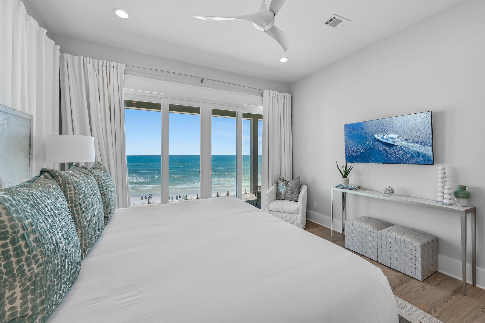 Smart TV in bedroom is perfect for watching movies at night.