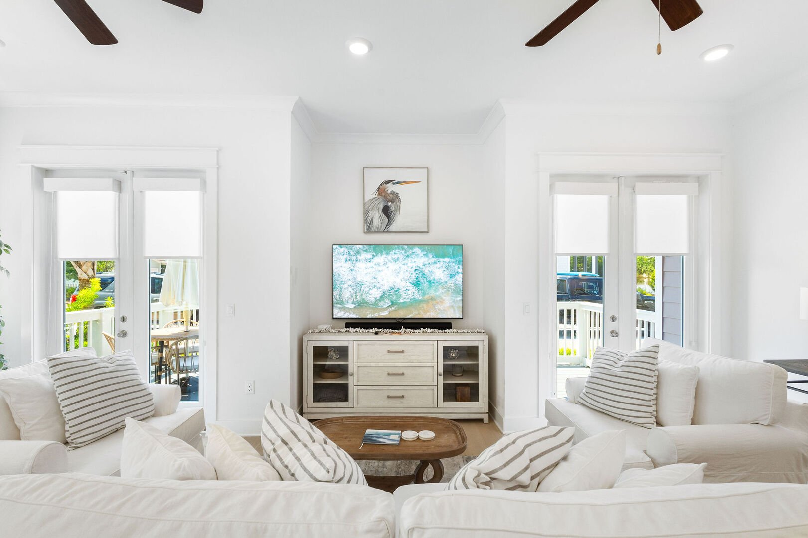 Plenty of seating in living room area to snuggle up and watch a movie at night!