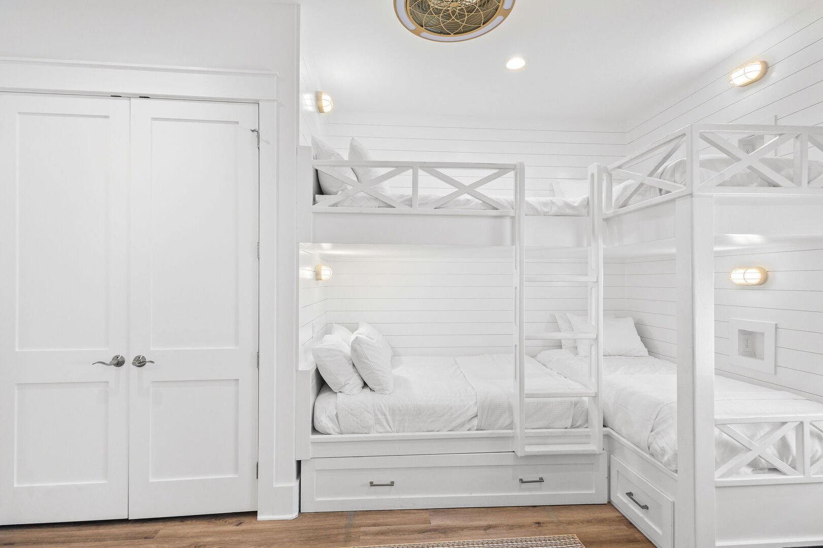 Bedroom #2 features (1) full over full bunk with a twin trundle and (1) twin over twin bunk.