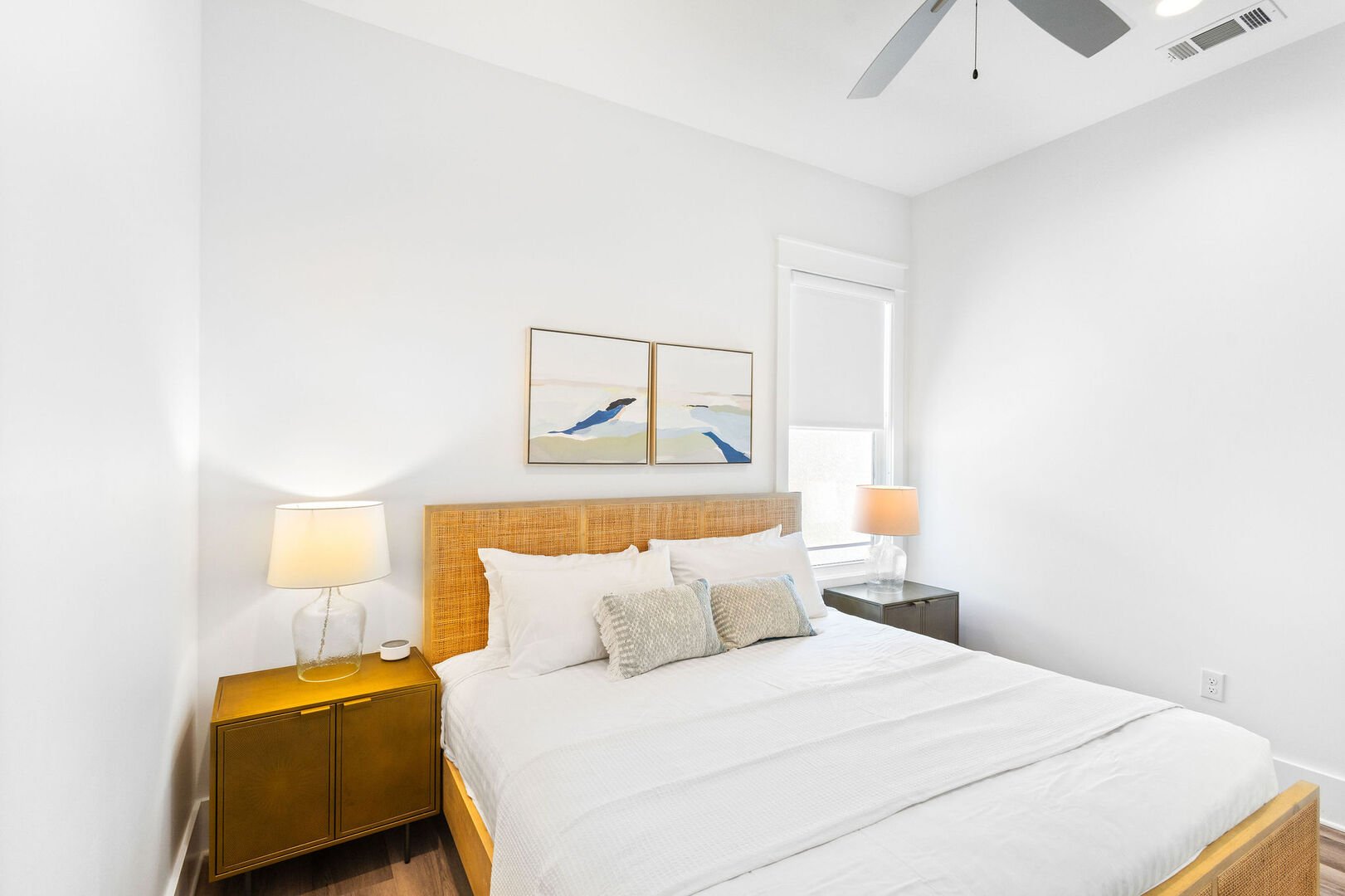 Bedroom #3 features a king bed smart tv and shared bathroom.