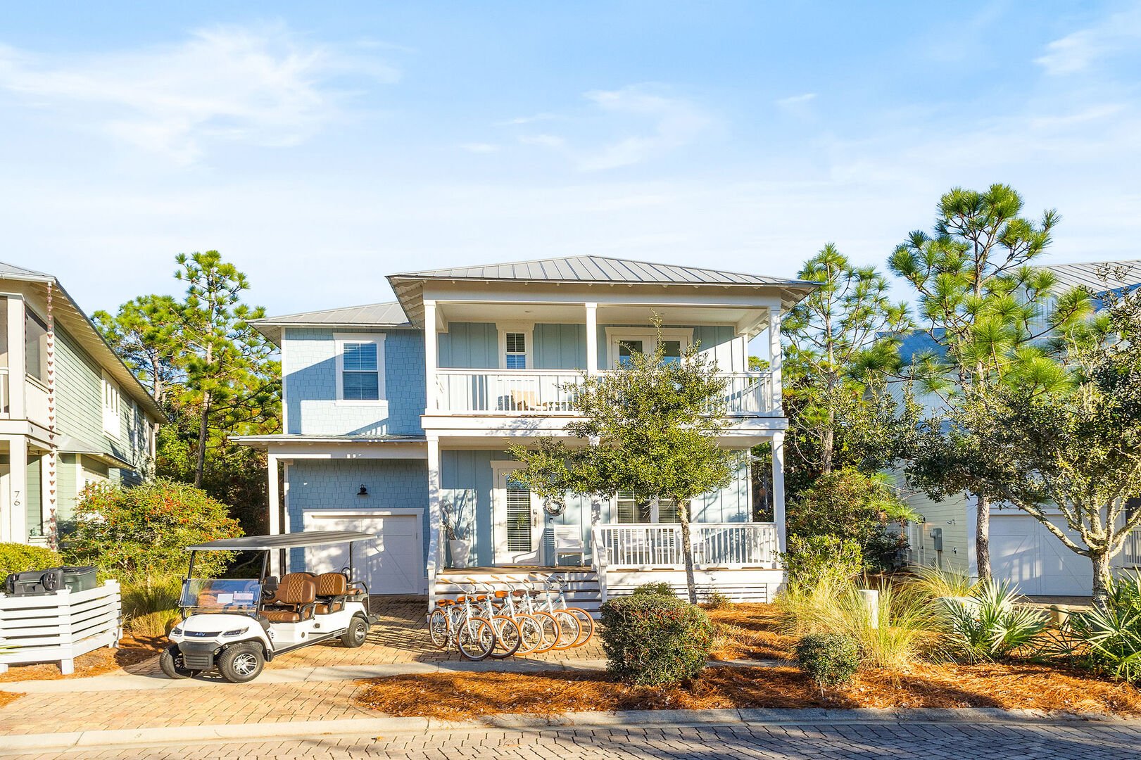 Welcome to 'Saffron Sands' by Stay on 30a! Home includes a 6 seater golf cart and 6 adult bikes. Driveway features 2 parking spaces.