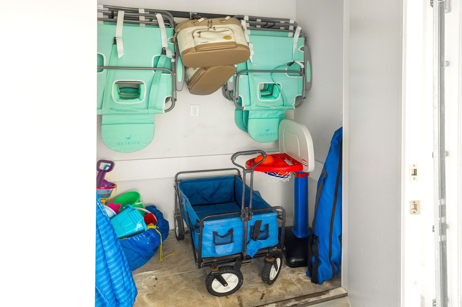 Headed to the beach? We have you covered with all of the essentials! Found in the garage closet.