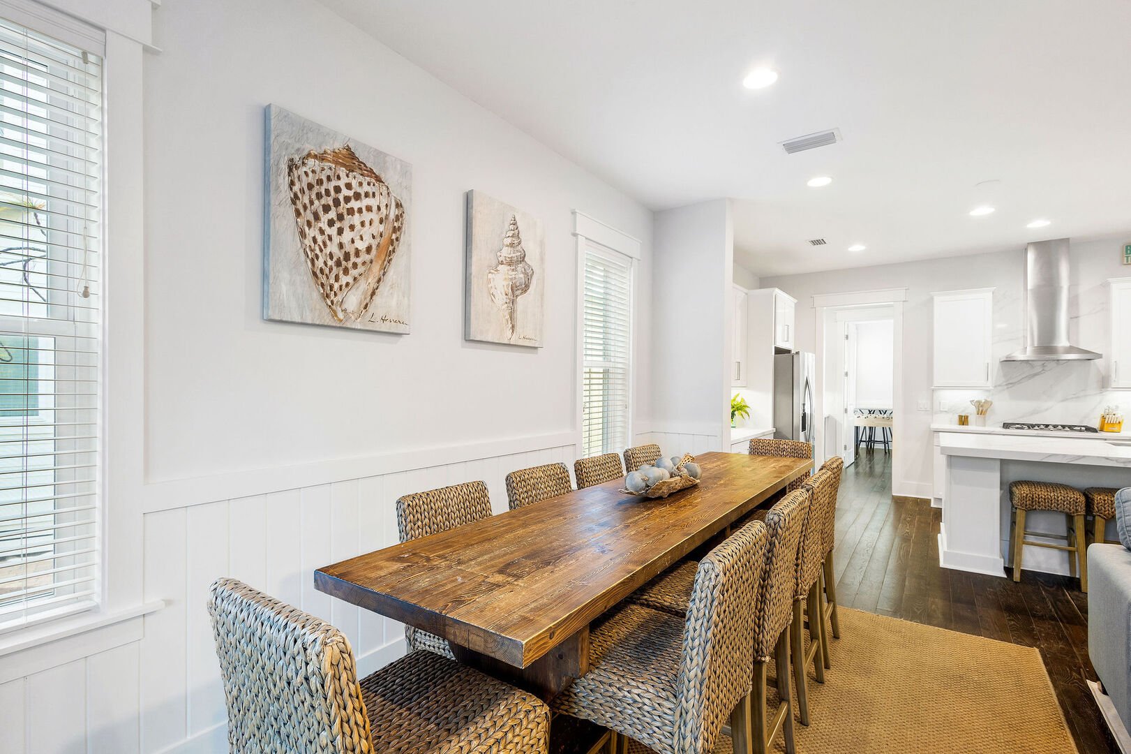 Dining table features seating for 8.