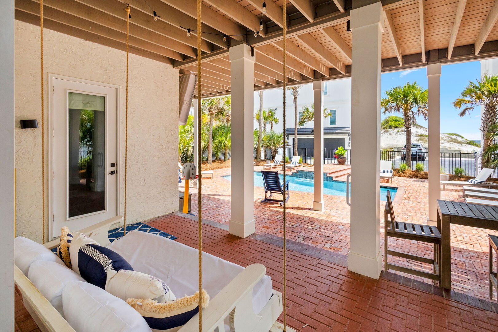 Beautiful outdoor space complete with heated pool and outdoor dining