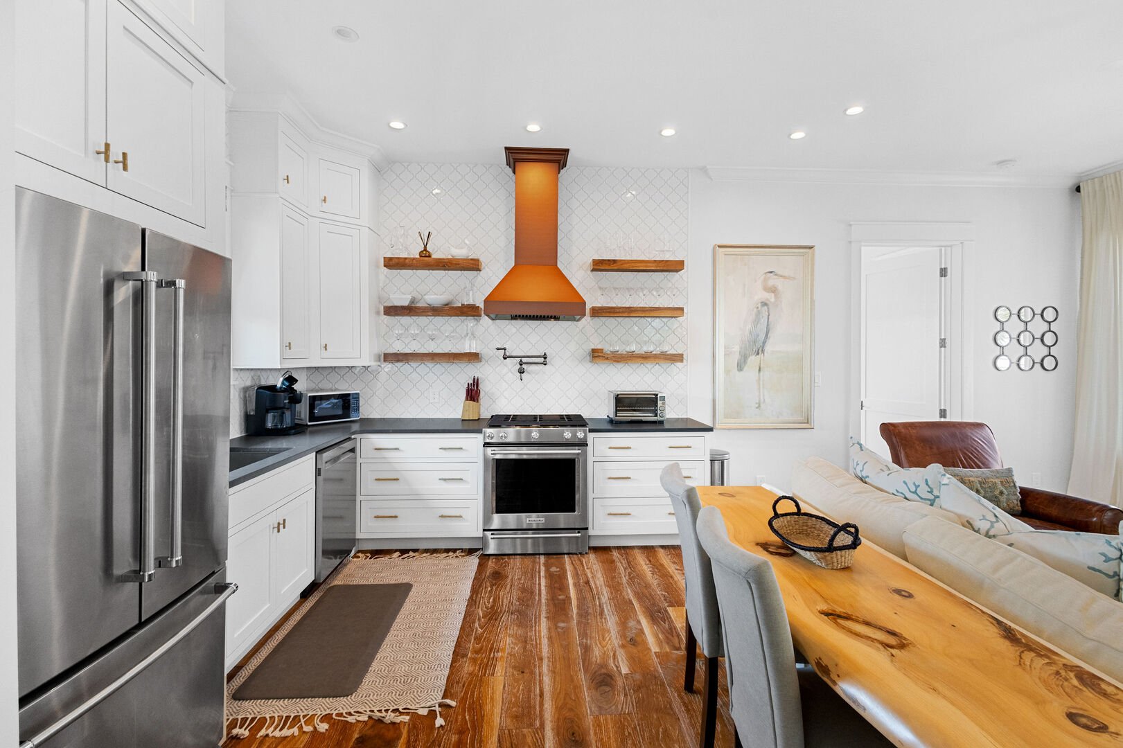 Fully stocked gourmet kitchen in carriage house.
