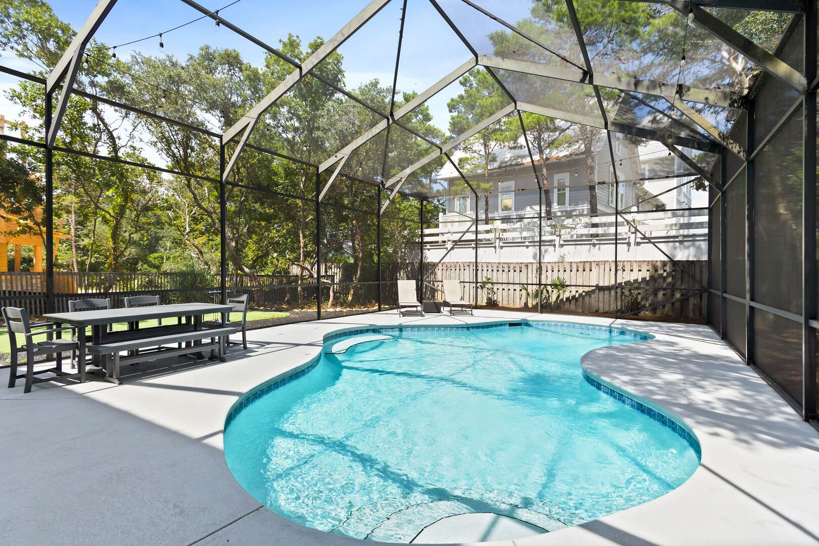 Home features a private covered in pool with plenty of patio space to bask in the sun!