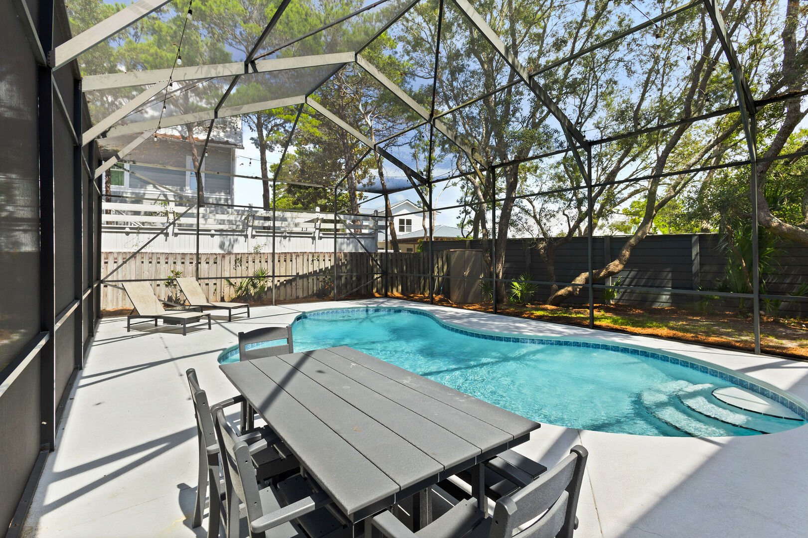 Home features a private covered in pool with plenty of patio space to bask in the sun!
