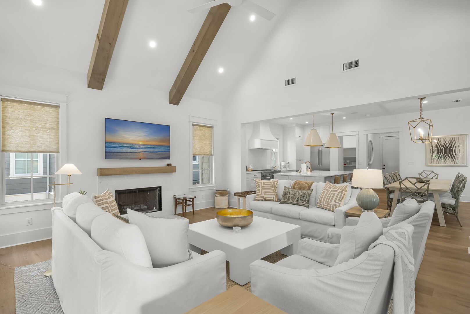 Large living room features ample seating and a smart tv.