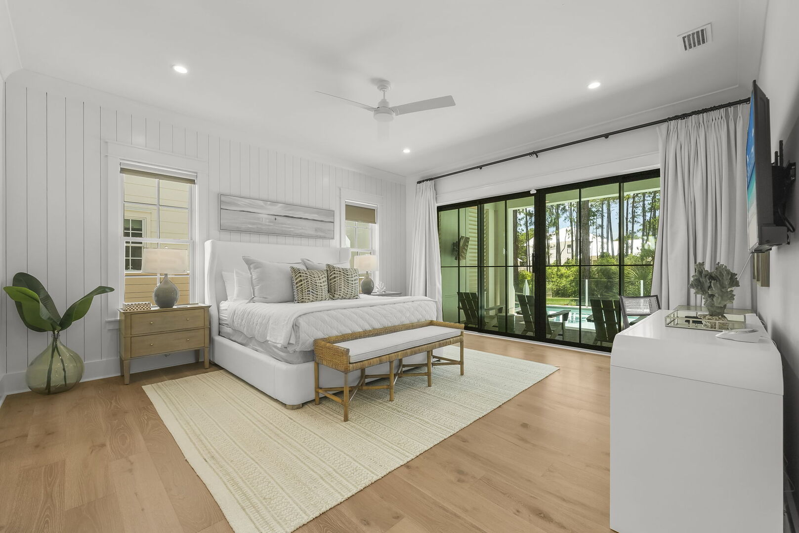 Bedroom #1 features a king bed, smart tv, ensuite and walkout to pool.