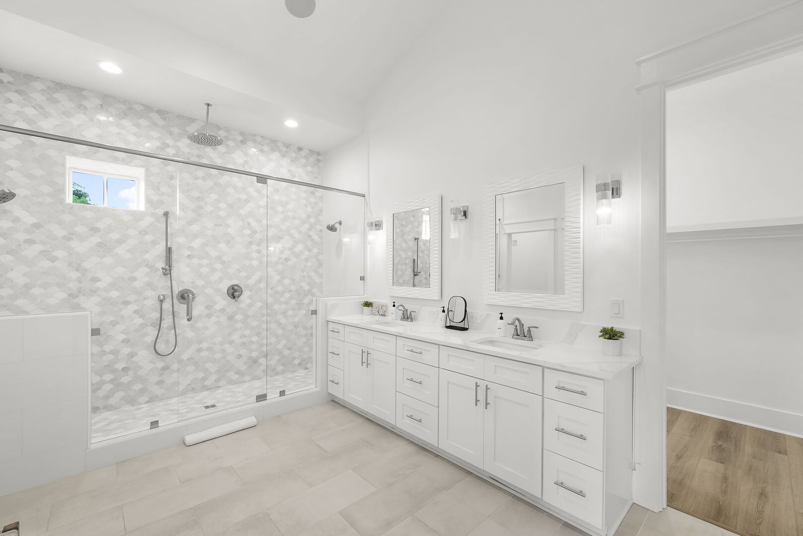 Bathroom feature double walk-in shower.