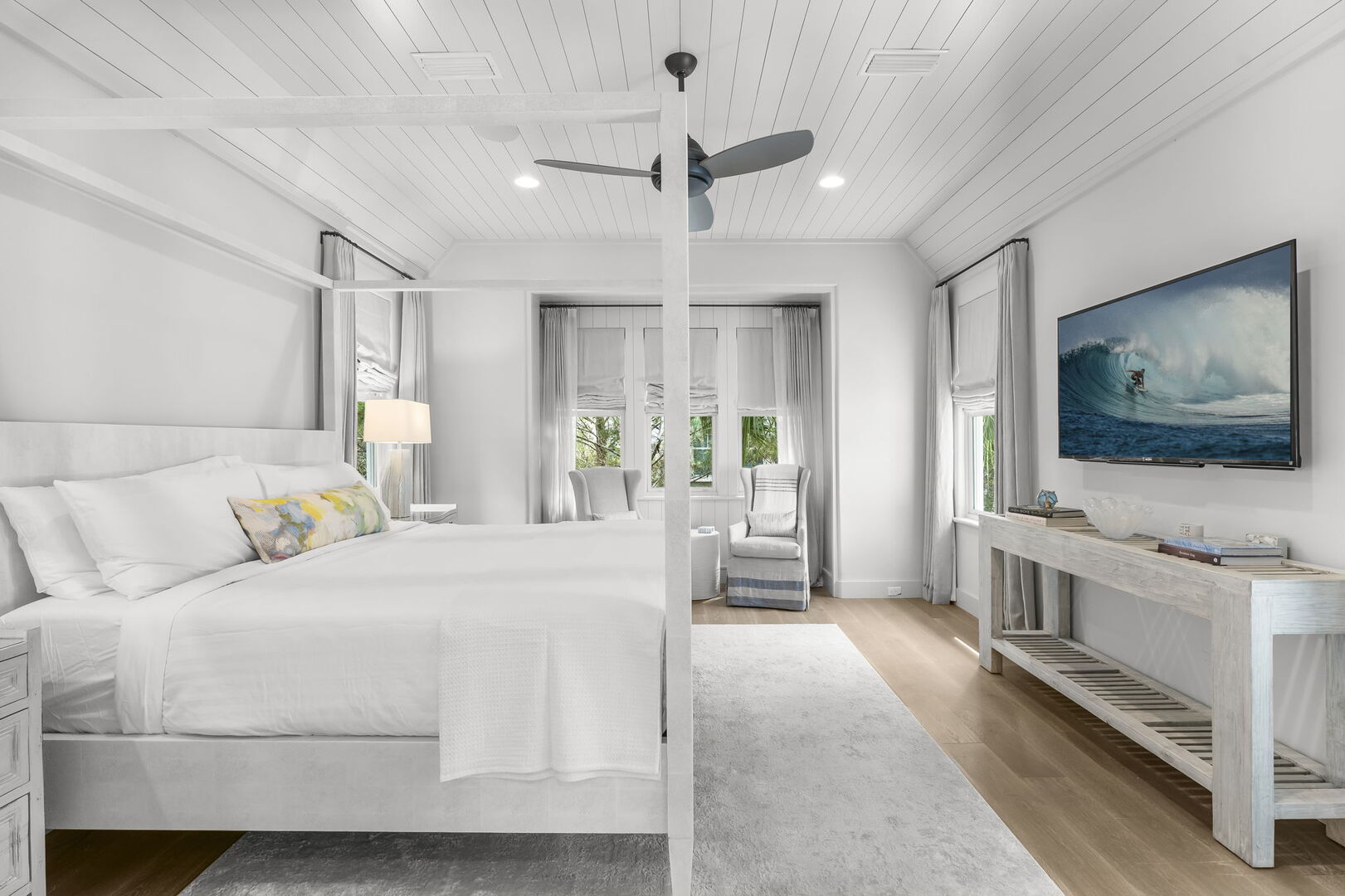 Bedroom #4 features king bed, with ensuite and smart tv.