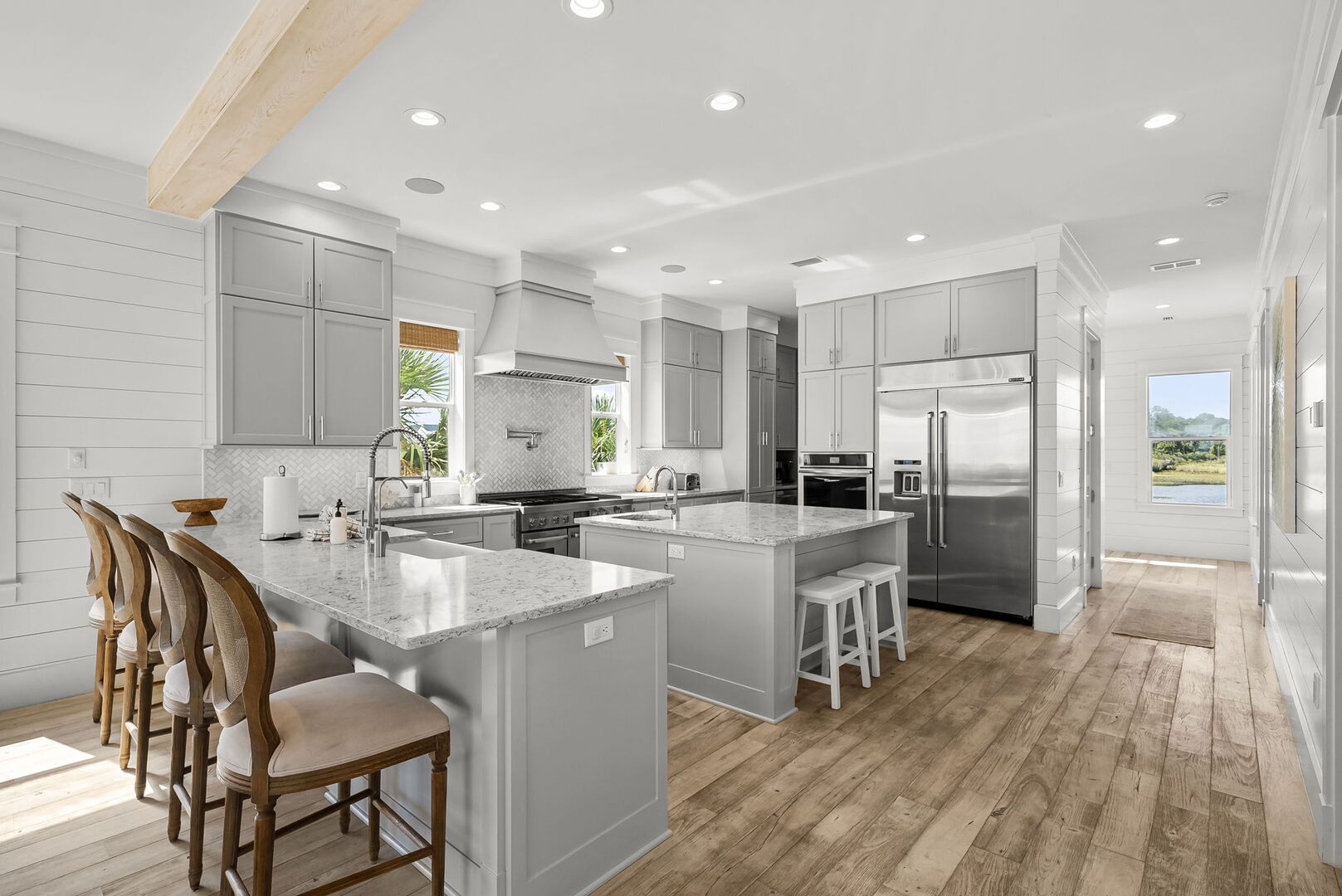 Dual islands includes seating for 6.