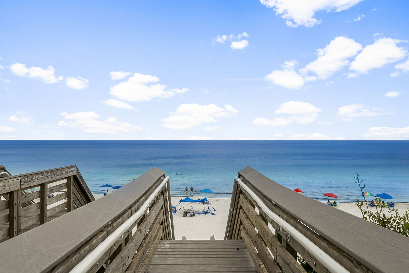 Public beach access is a short walk from the home.