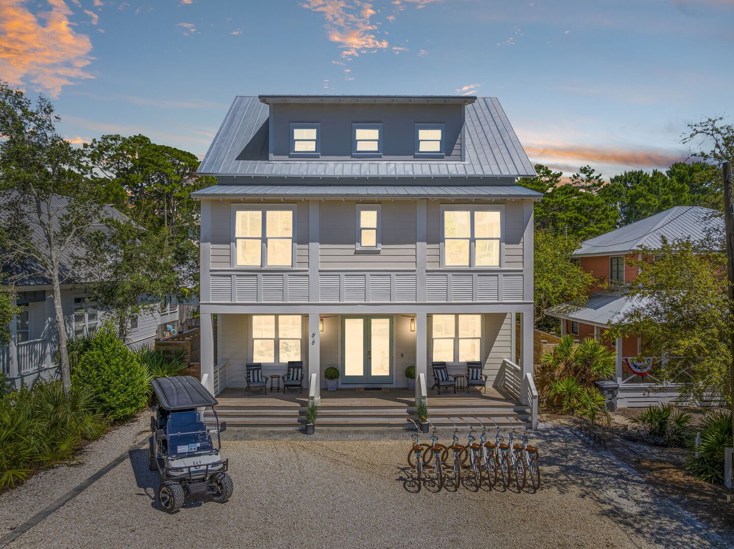 The home includes 8 adult bikes and a 6 seater golf cart.