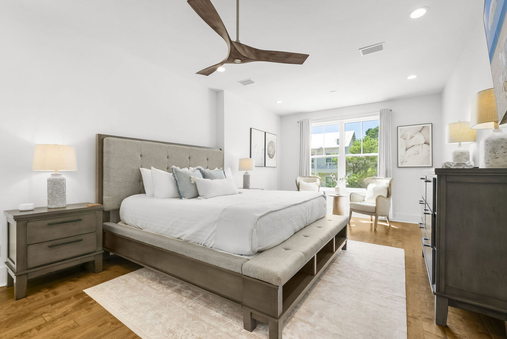 Bedroom #2 features a king, with ensuite bathroom and smart tv.