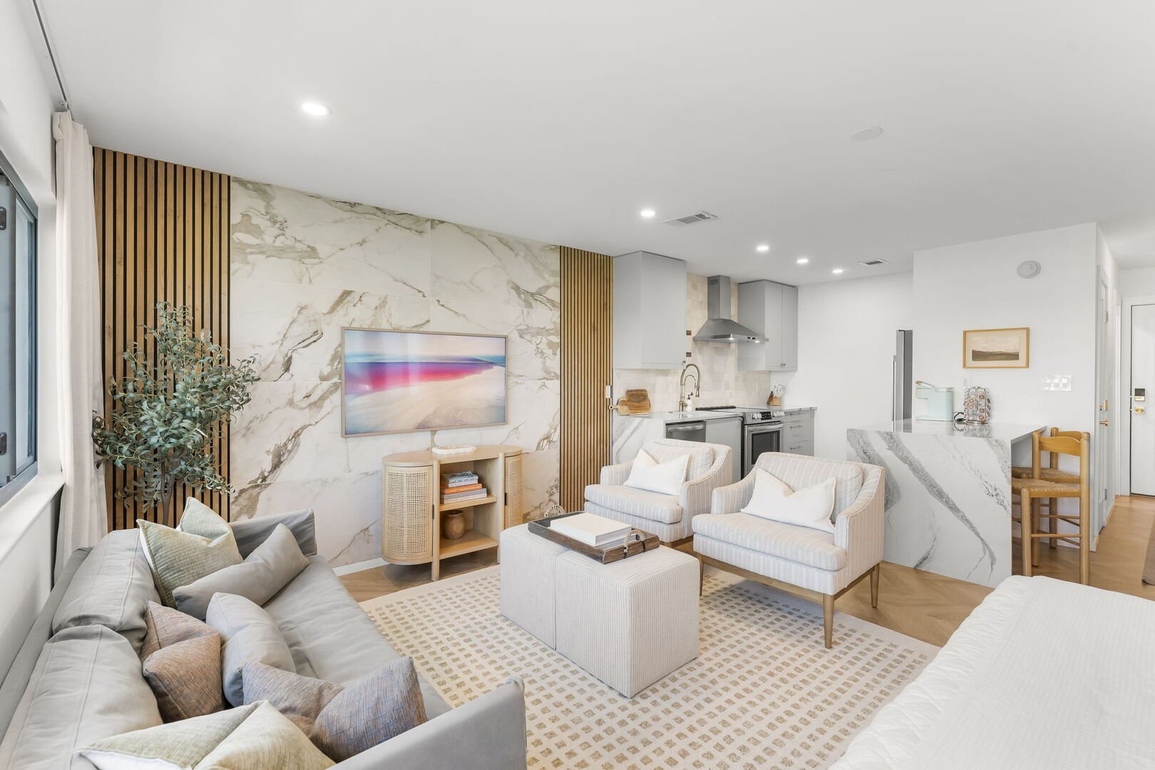 Living space with smart tv is perfect for winding down at night to watch a movie!