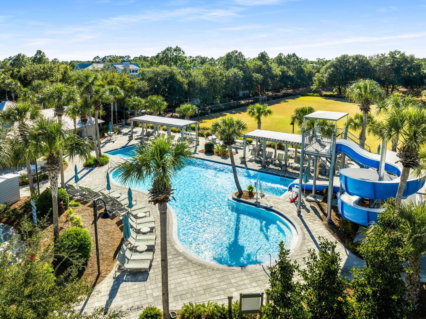 Camp Watercolor features multiple pools, slides, and lazy river!
