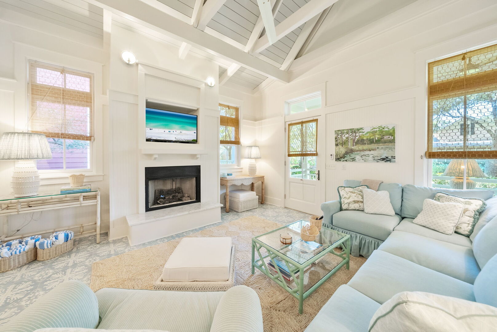 Living room with smart tv & seating for all.