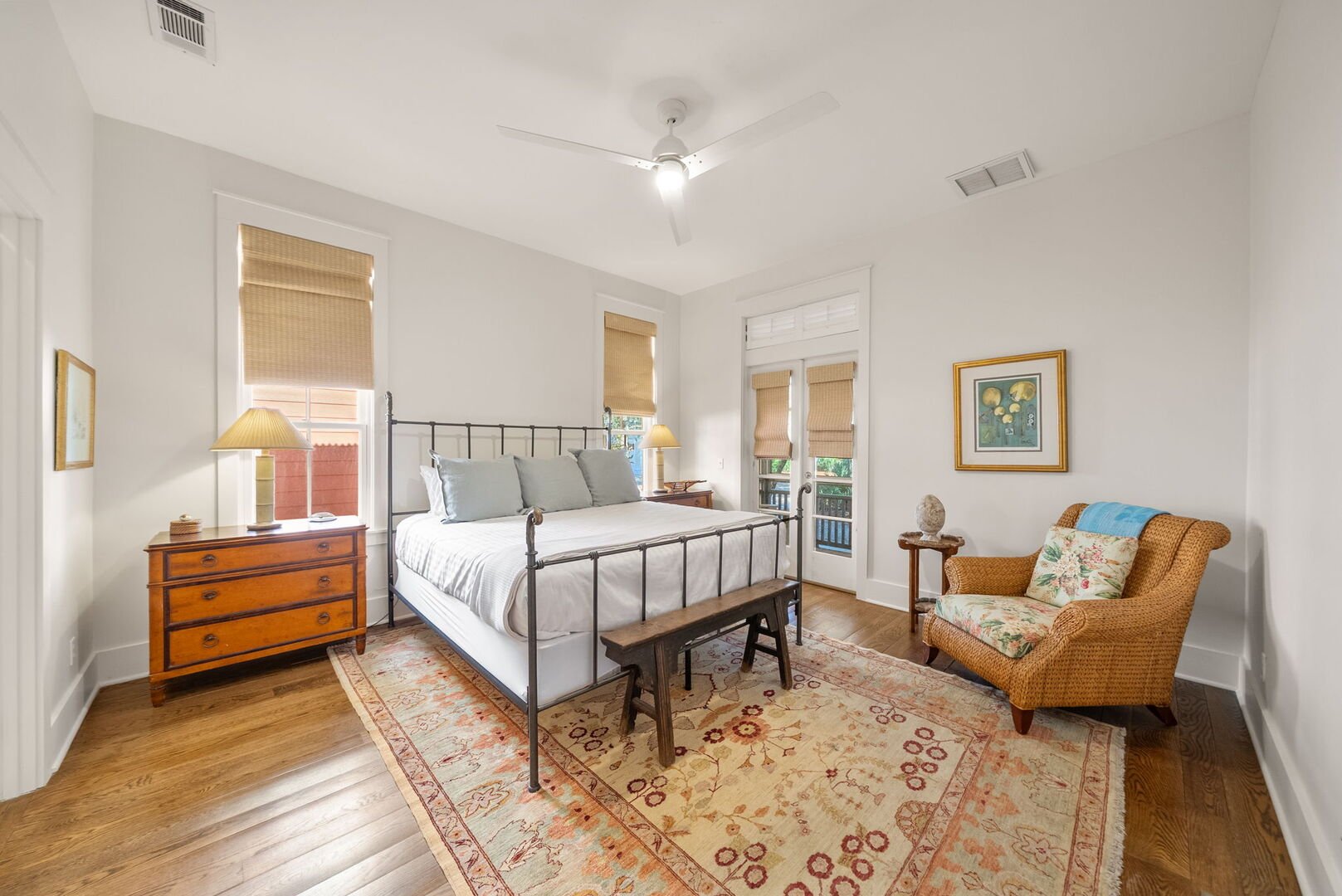 Bedroom #1 features a king, with ensuite & access to porch.