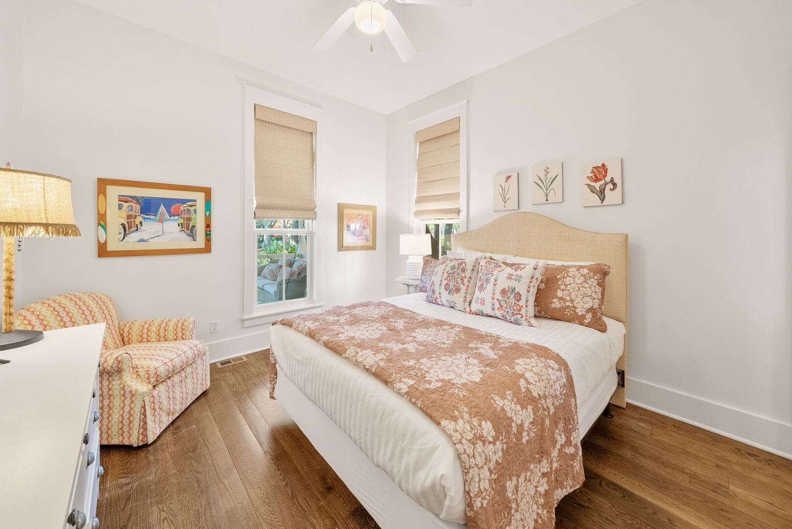 Bedroom #2 features a queen, with ensuite & smart tv.