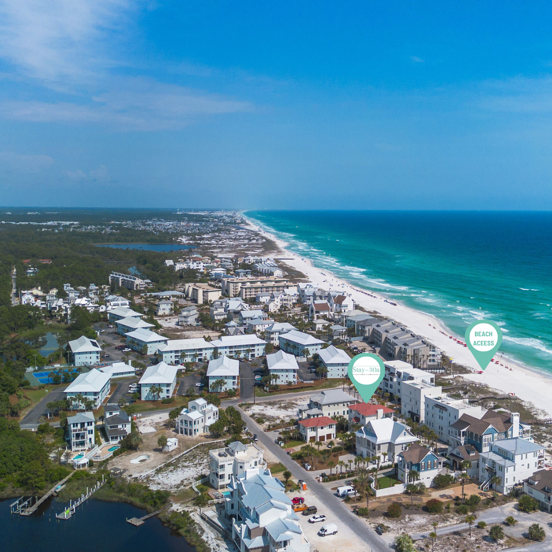 Home is just a 3 minute walk to the sugar sand beaches and emerald waters of 30a.